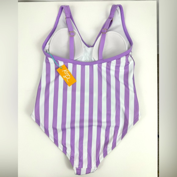 Kona Sol Woman’s Plus Size Purple Striped Fully Lined for Support One Pi… - Picture 3 of 9